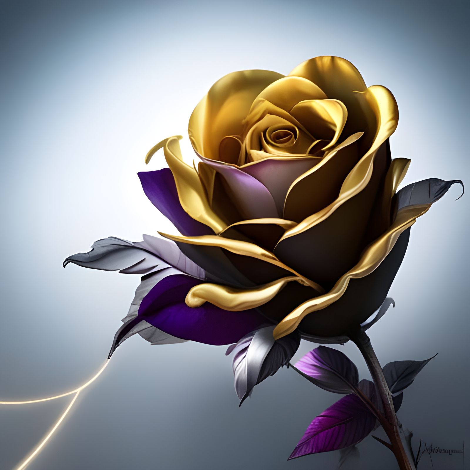 Golden Rose with Silver Leaves, Matte Painting