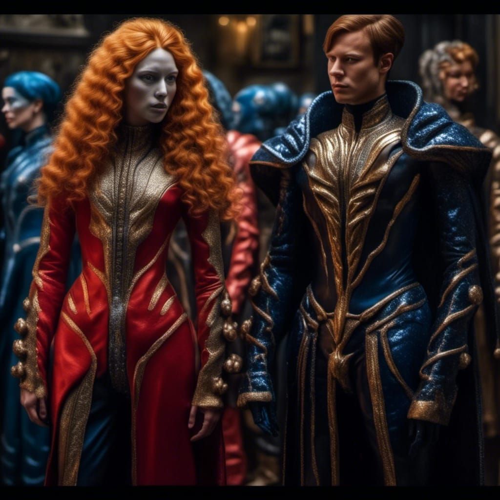 Hyperrealistic Art History Characters Party at Night