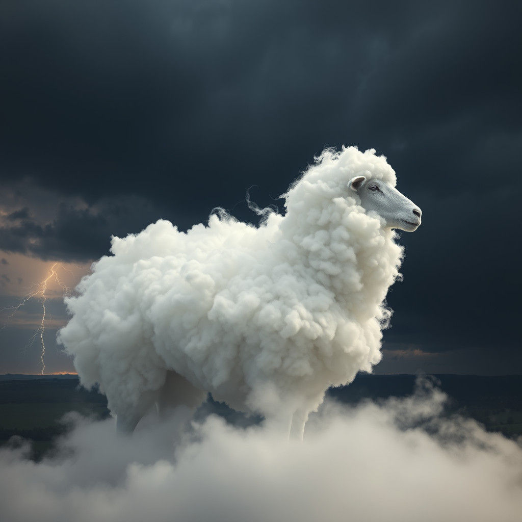 Ethereal Sheep Cloudscape in Surrealist Style