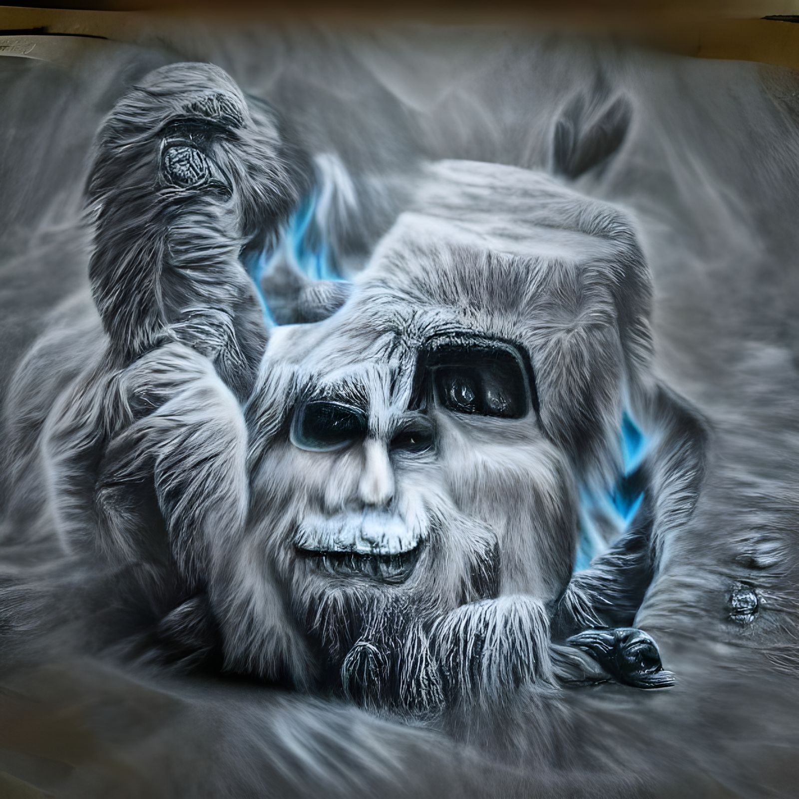 Detailed 8k Charcoal Drawing of a Yeti