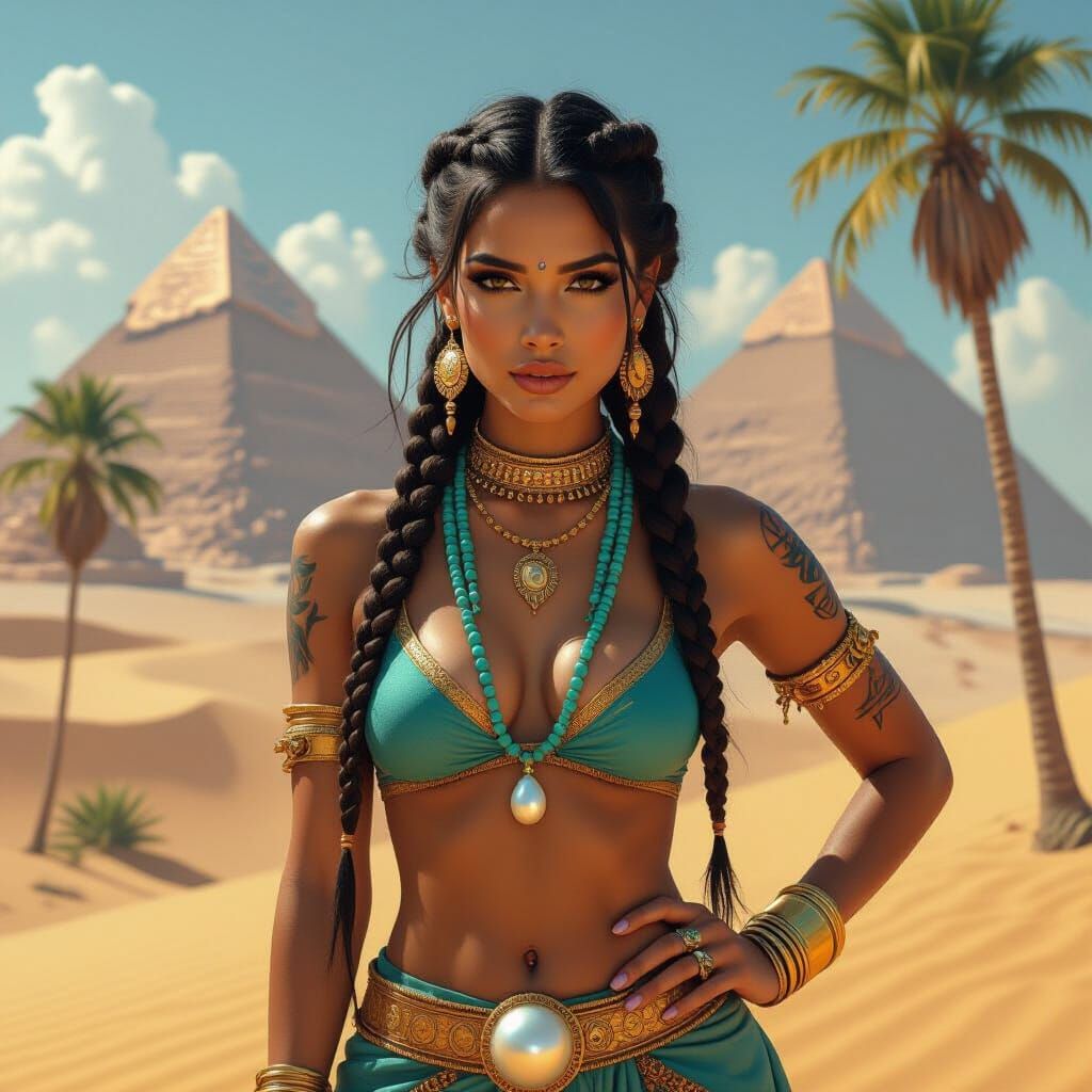Desert Woman with Braids and Tribal Tattoos