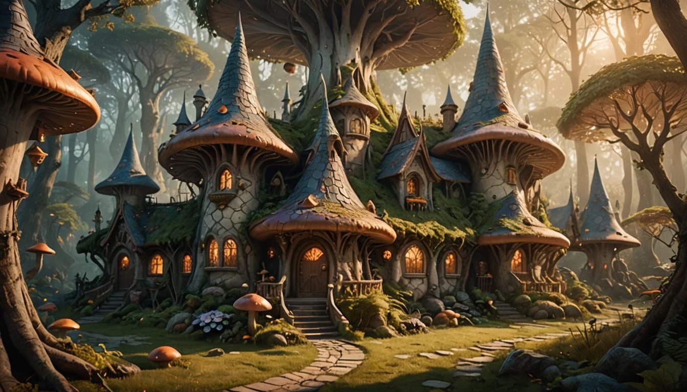 Enchanted Elven Home in Mushroom Forest