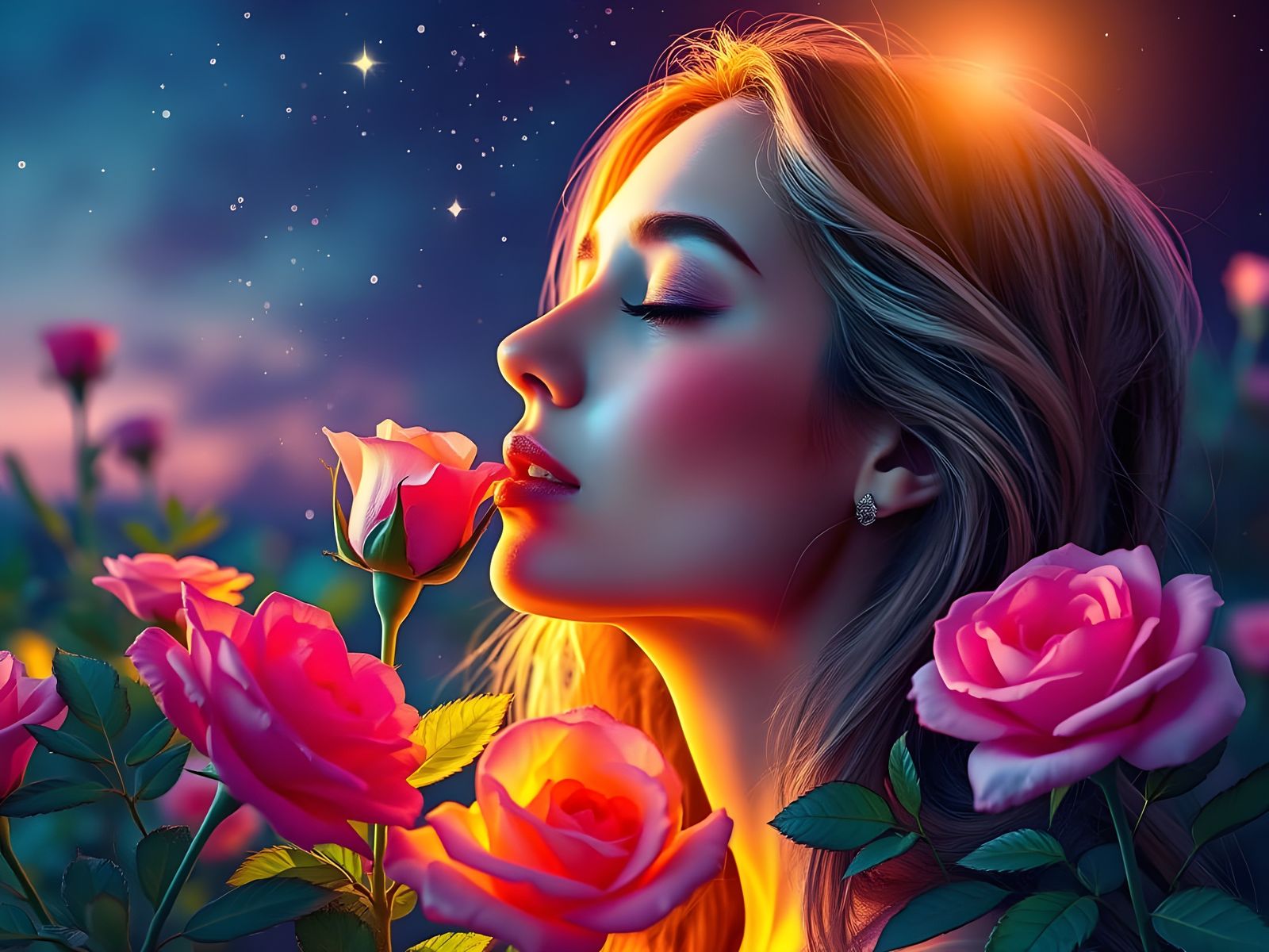 Whispers of Love in a Vibrant Twilight Garden