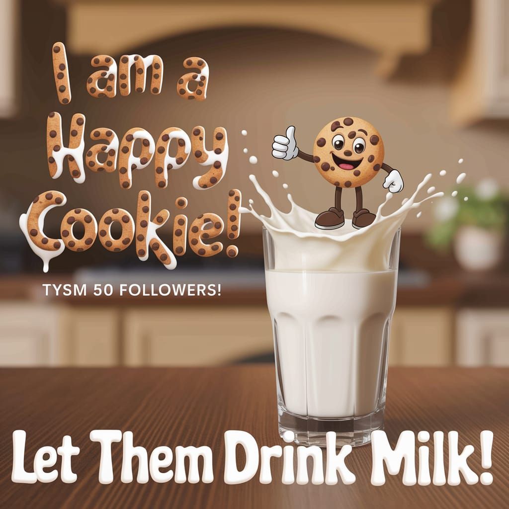 Cookie Character Cheers with Milk Splash Message