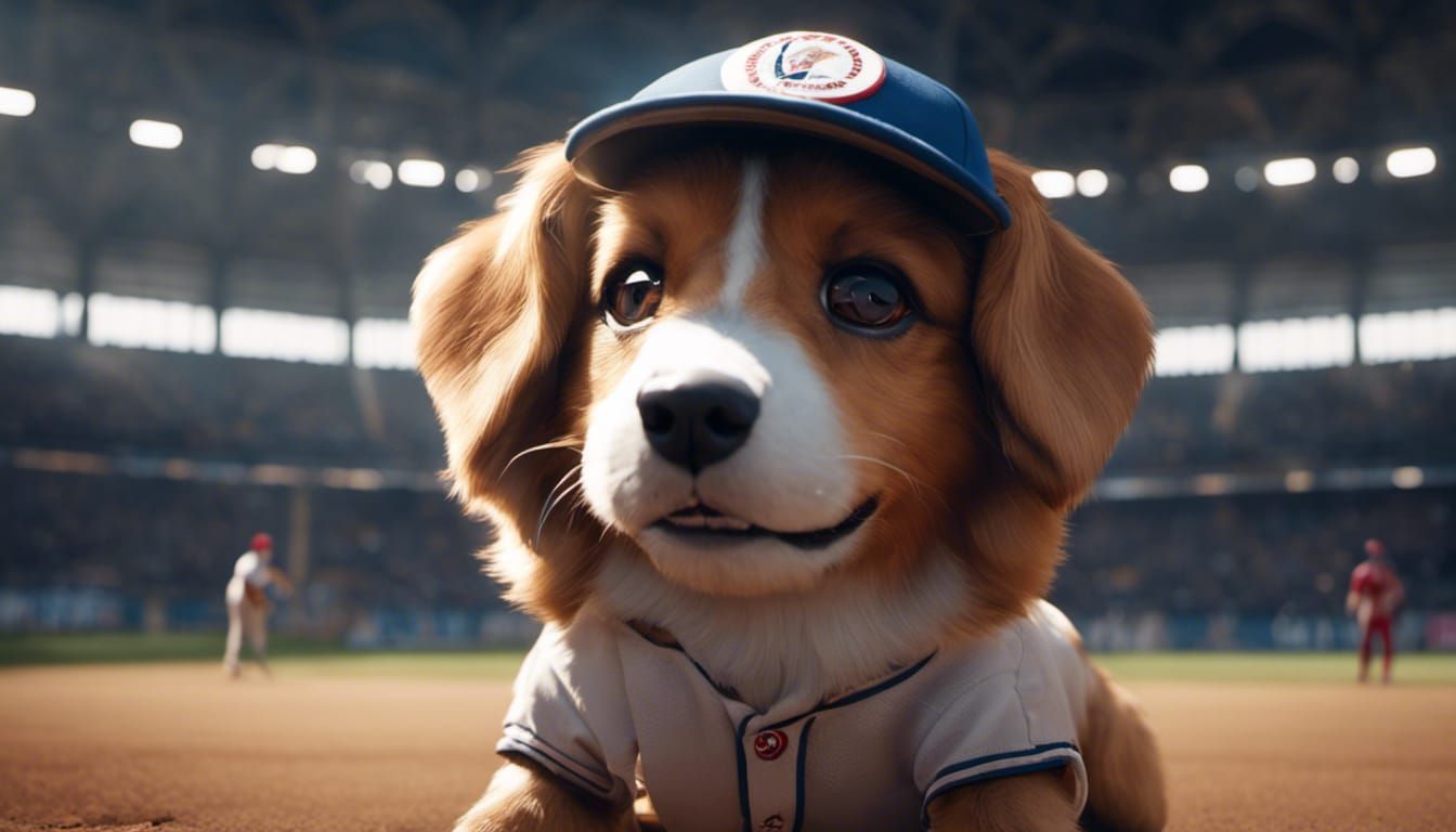 Cute dog playing baseball