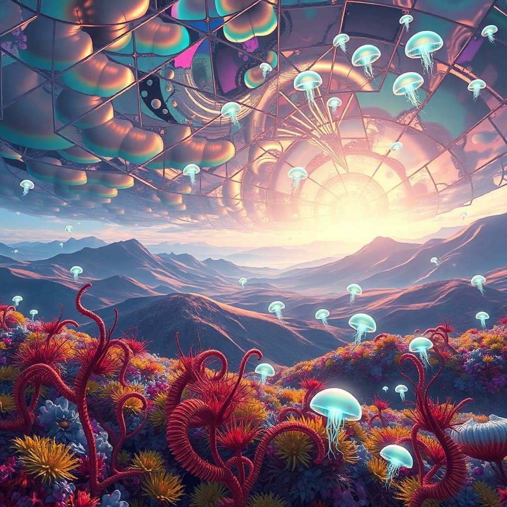 Dreamlike Landscape with Iridescent Flora, Matte Painting