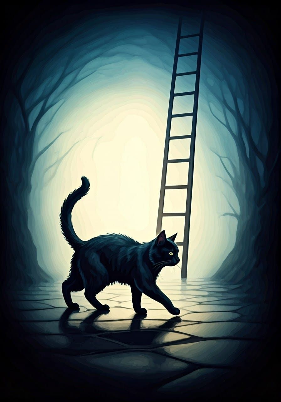 Black Cat Under Ladder on Friday 13th