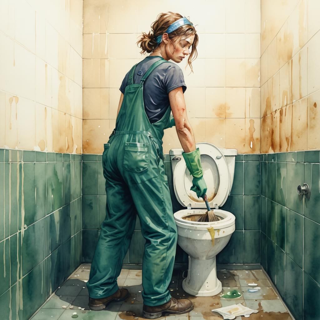 Strong Janitor in Soft Watercolor