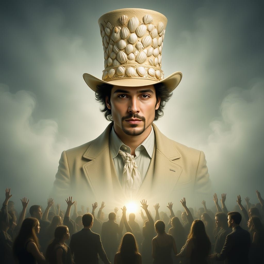 Magician's Pea Shell Hat Over Hazy Audience