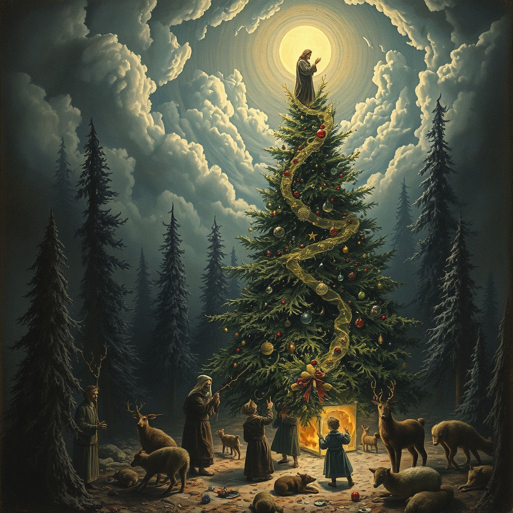 Vintage Christmas Scene with Jesus, Doré Style