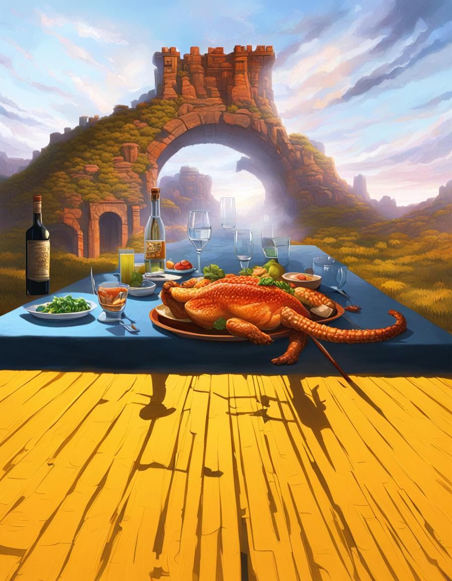 Moody Dinner Scene in Hyperrealistic Style