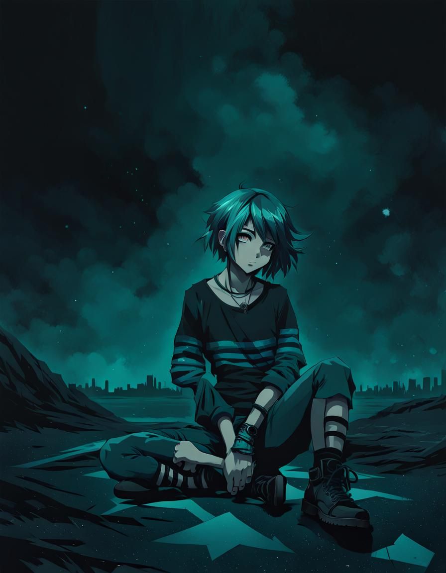 Grunge Anime Girl Portrait in Digital Art Style