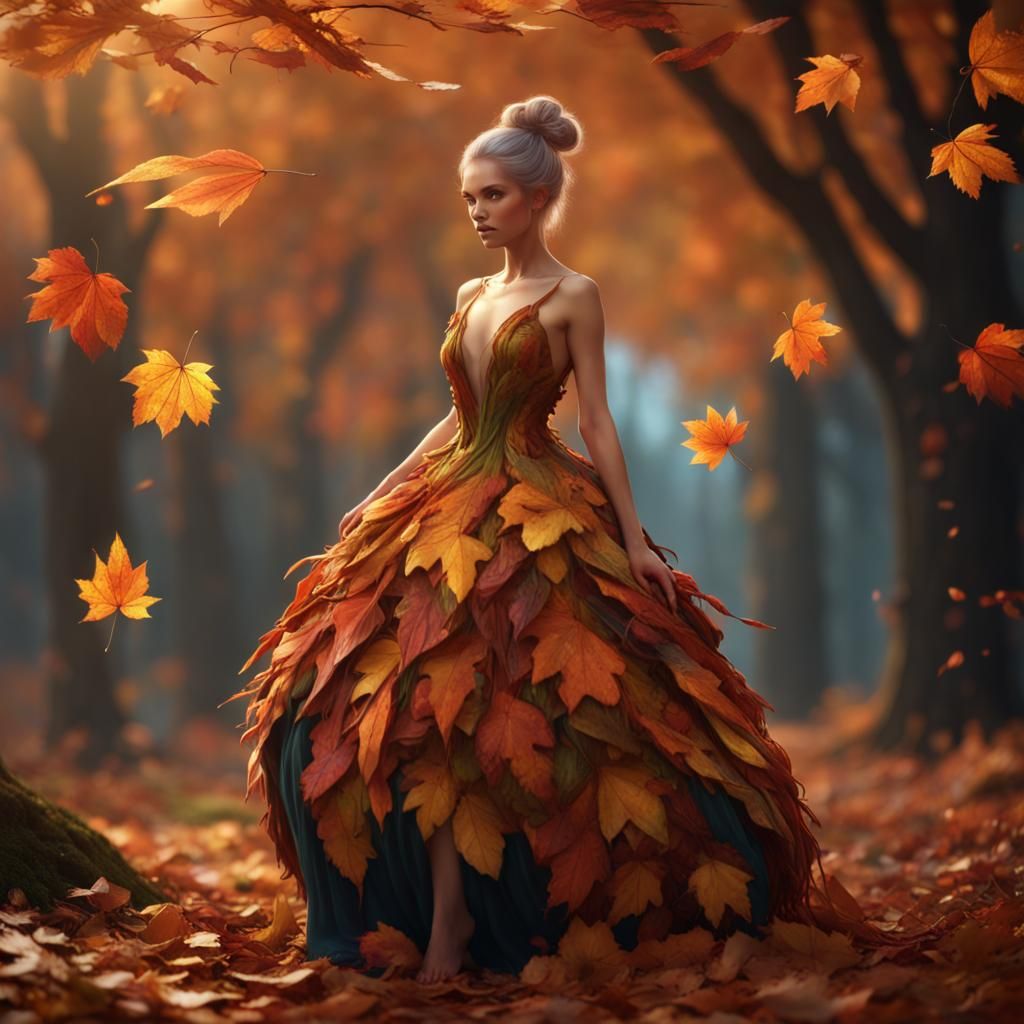 Autumn Fairy in Leaf Dress: Fantasy Art