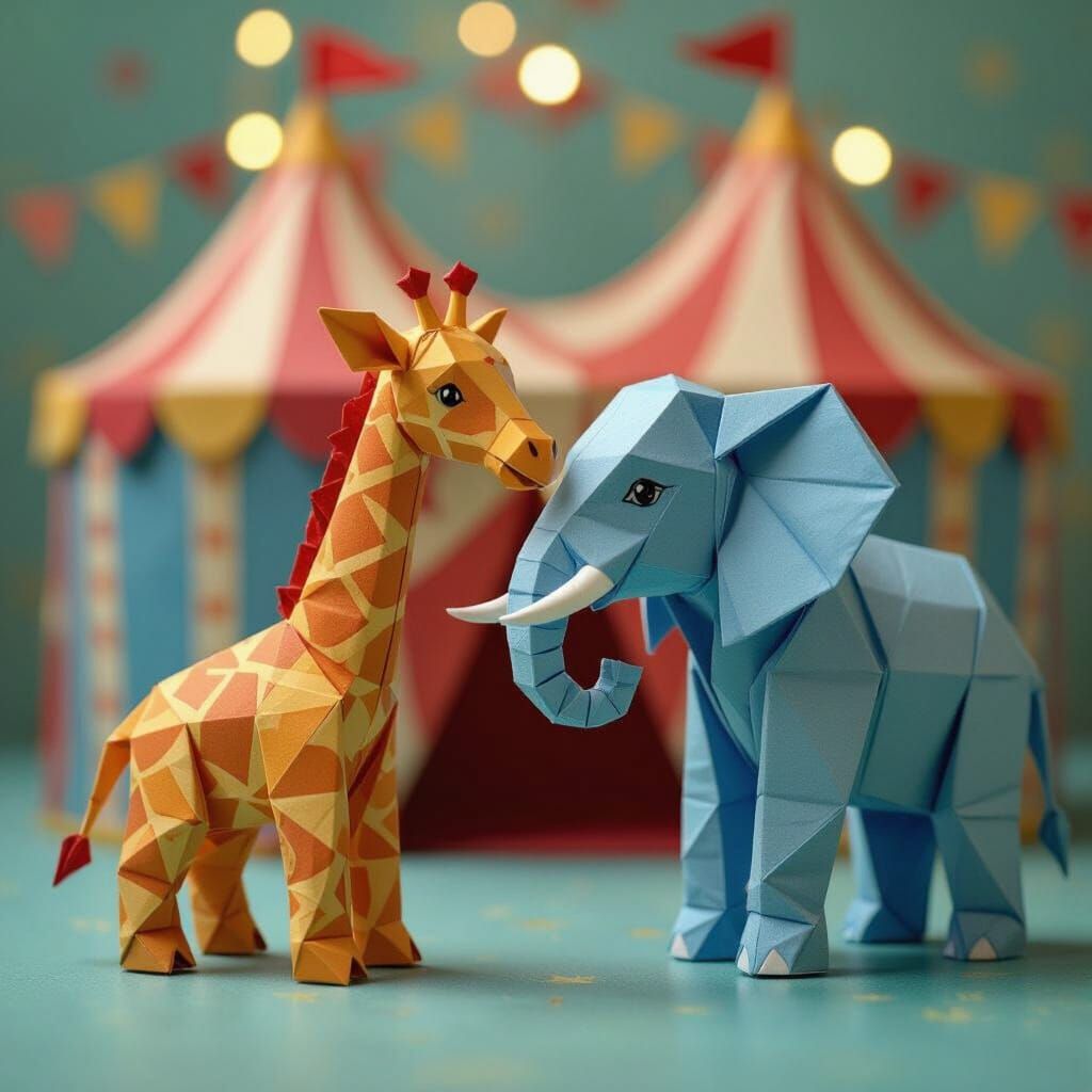 Origami Giraffe and Elephant Trunk with Circus Tent