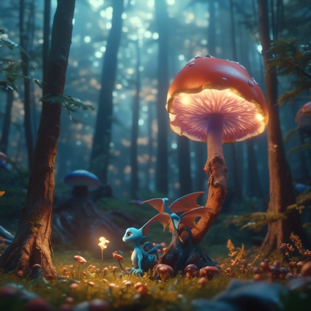 Cute Baby Dragons Playing in a Magical Forest