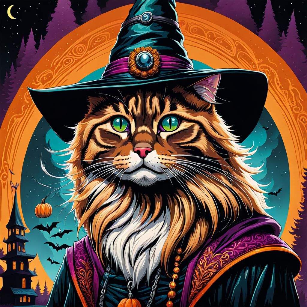 Anthropomorphic Siberian Cat Witch in Graffiti Art Style