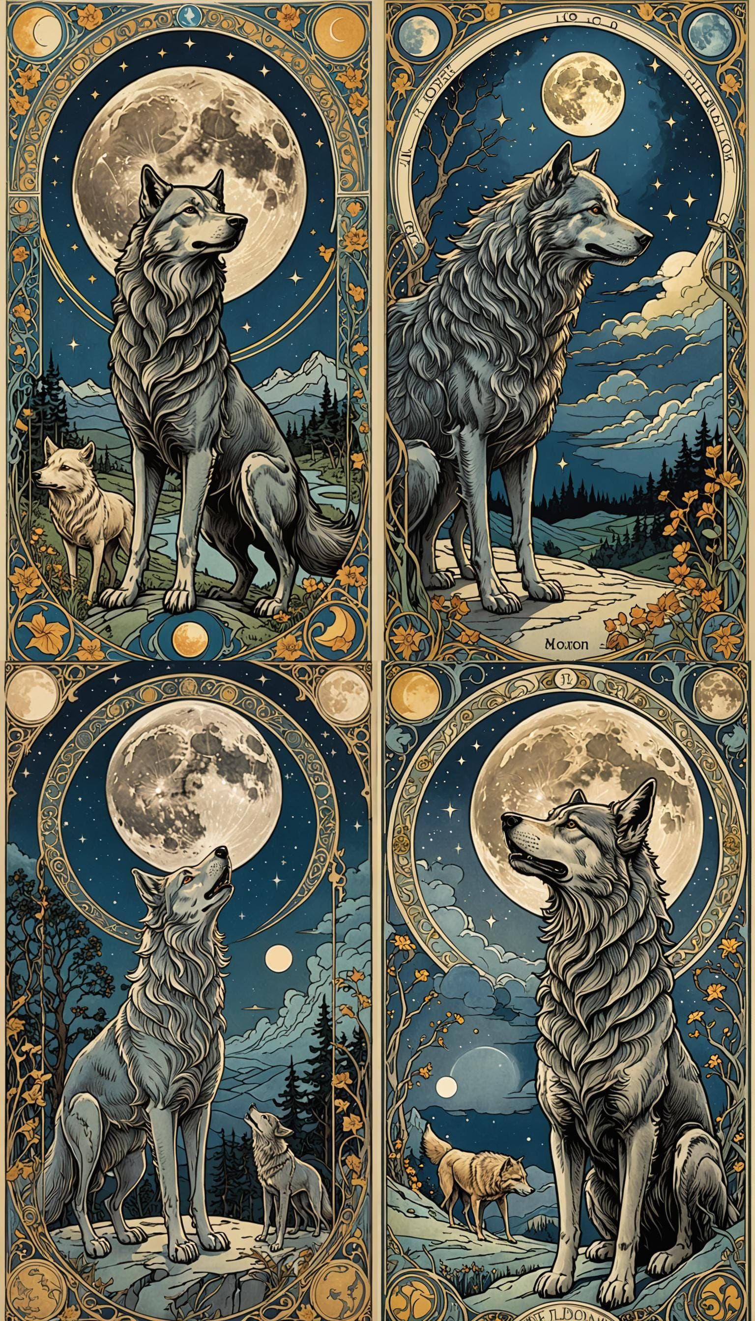 The Moon Tarot Card in Art Nouveau Style