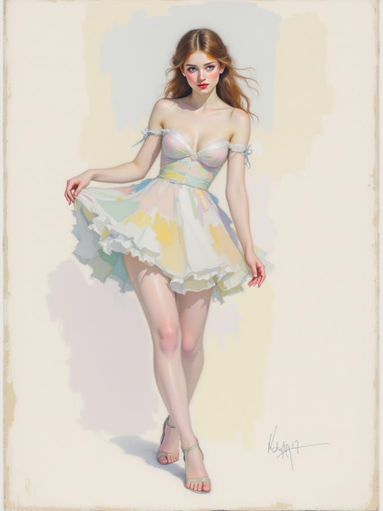 Whimsical Fairy in Pastel Hues, Softly Lit on Rice Paper