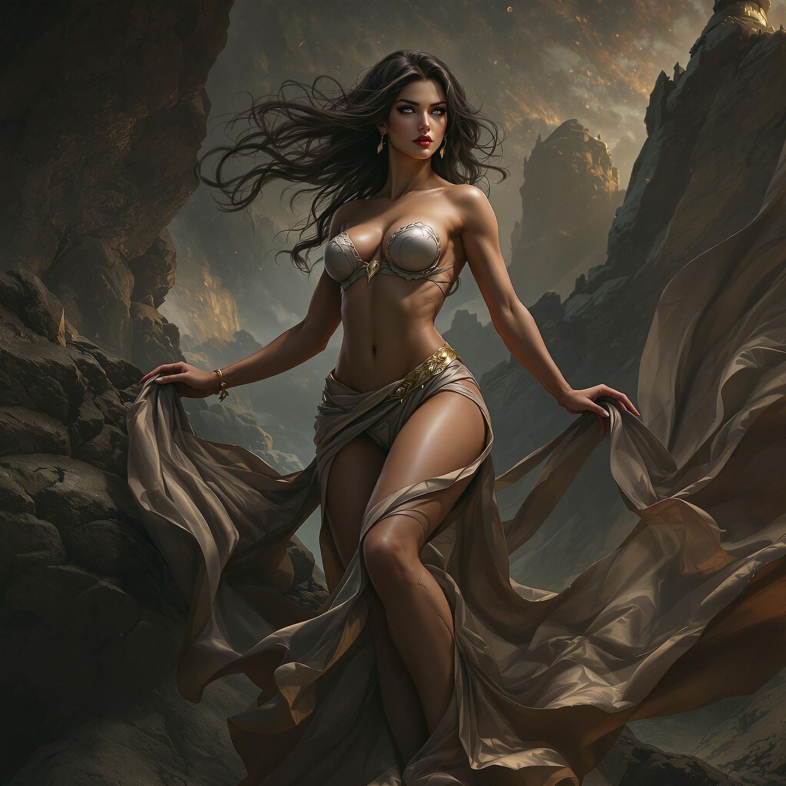 Heroic Muscular Woman in Dark Fantasy Style