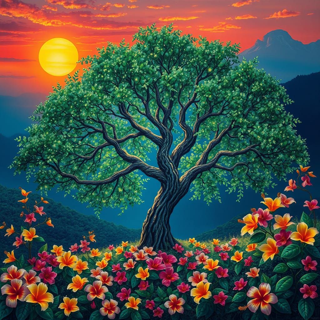 A Brilliant Tree of Life Radiates Light in a Dreamlike Lands...