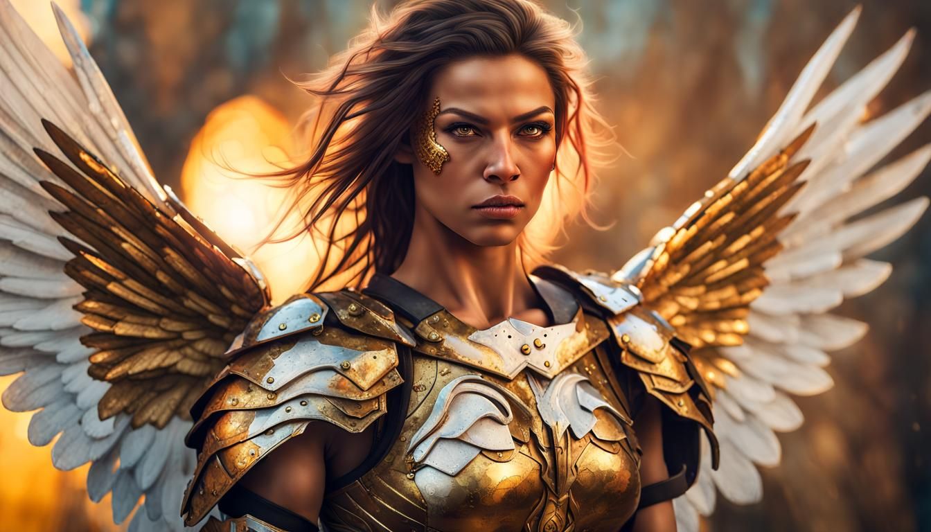 Winged Warrior Angel in Hyperrealistic Splash Art