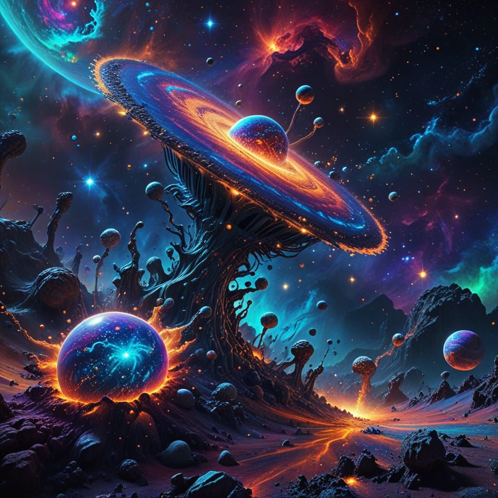 Vibrant Cosmic Art Inspired by Tarsila do Amaral