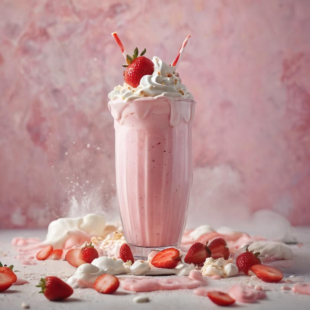Strawberry Milkshake Still Life in Pastel Colors