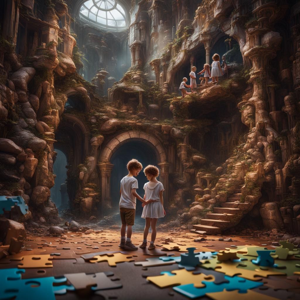 Children Solve Lifesize 3D Puzzle in Photorealistic Style