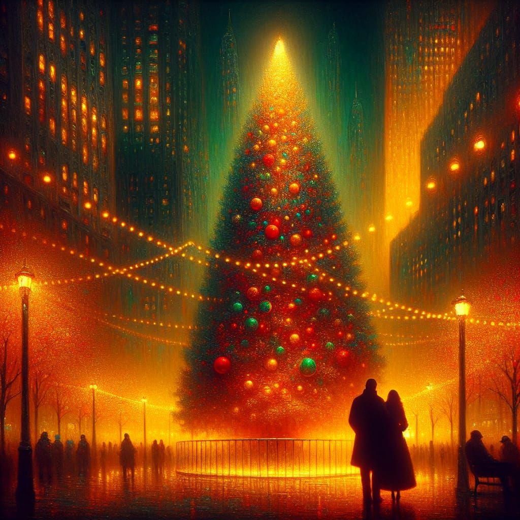 Winter Wonderland Scene in Romantic Oil Painting Style