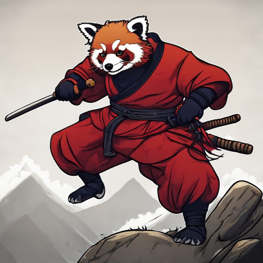 Red Panda Samurai Warrior