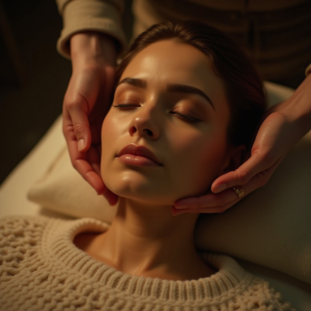 Serene Head Massage: Cinematic Film Still