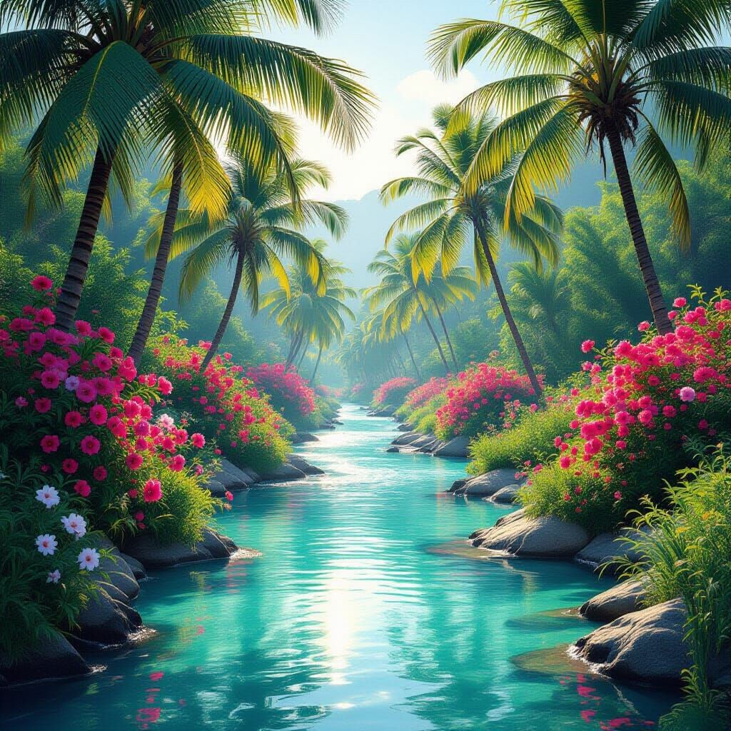 Early Spring Morning Palm Forest Digital Matte Painting