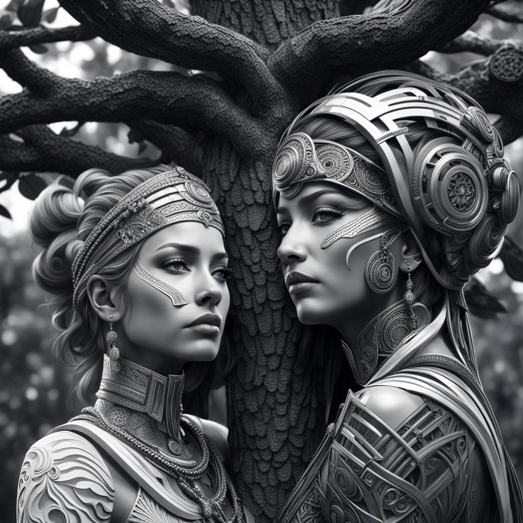 Energy Columns with Intricate Portrait, Hyperdetailed Art