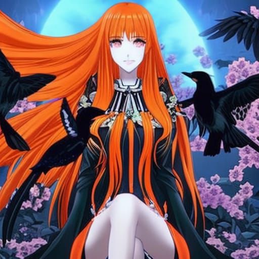 Anime Saint in Flower Garden with Wolf and Bird