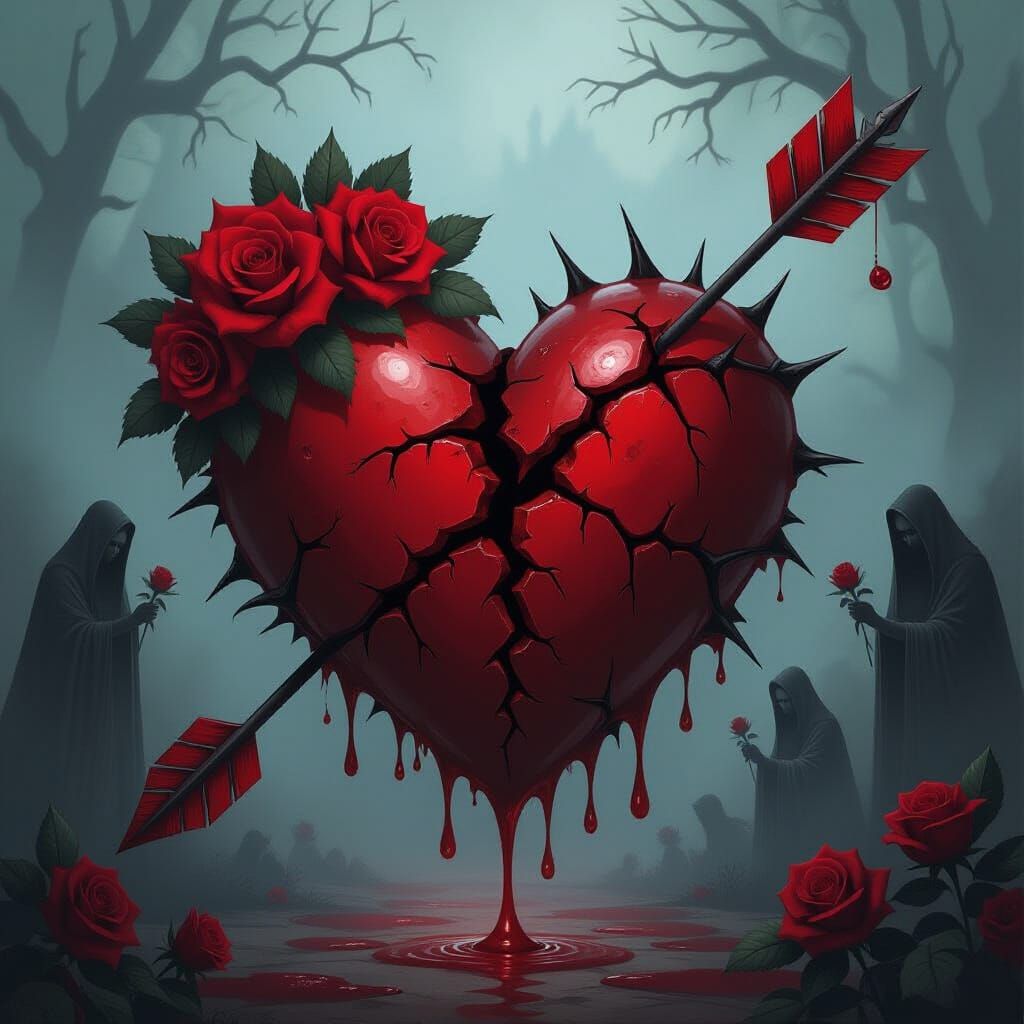 Cursed Valentine's Heart Dark Fantasy Art