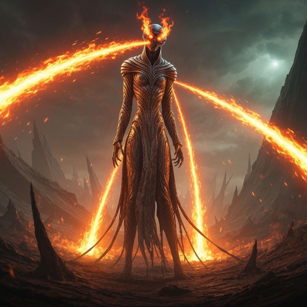 Alien Spitting Fire in Cosmic Horror Landscape