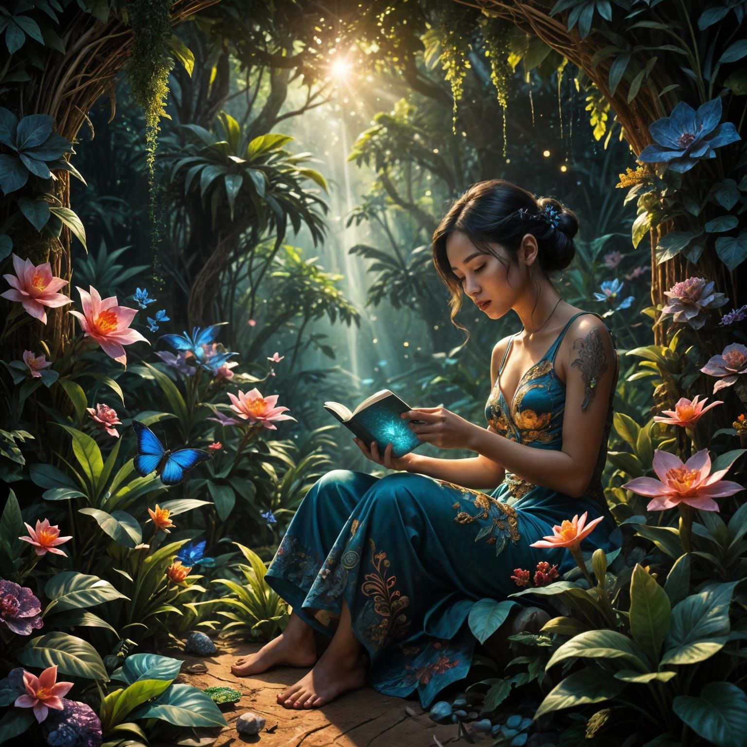 Luminous Southeast Asian Goddess in Jewel-Toned Splendor