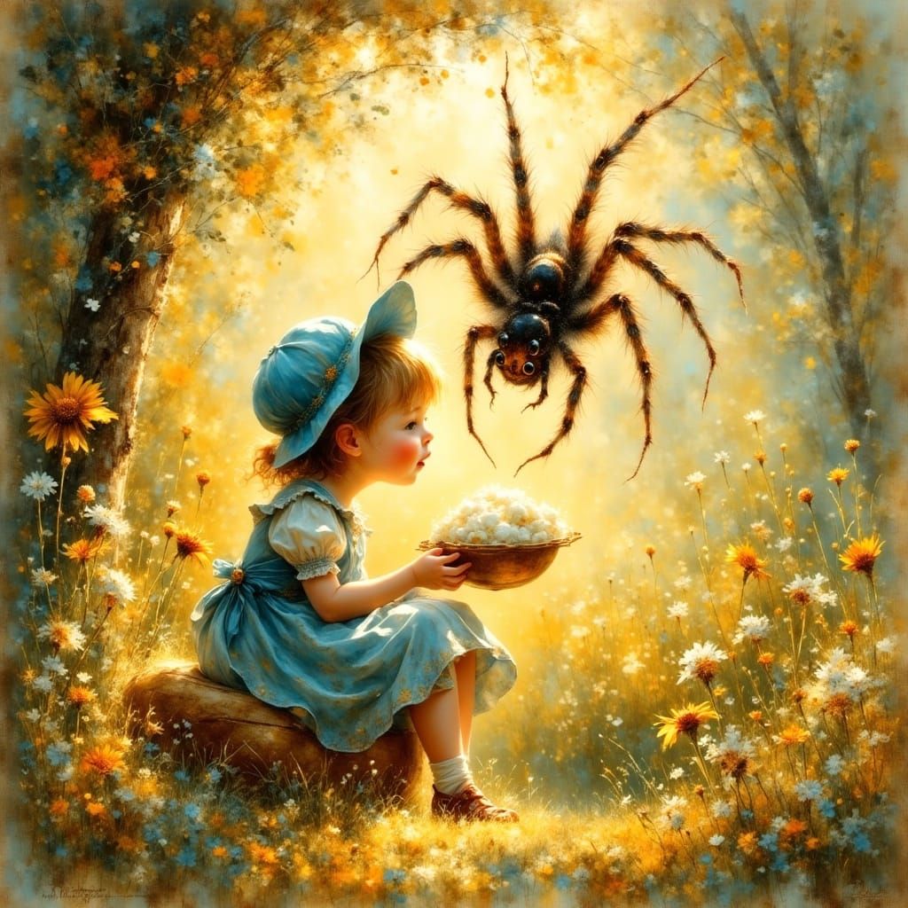 Little Miss Muffet Encounters a Spider in a Meadow