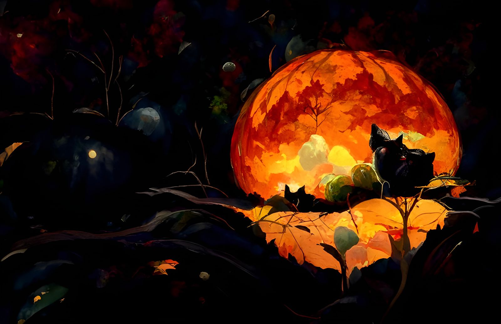 Twilight Cat in Autumnal Cosmic Landscape