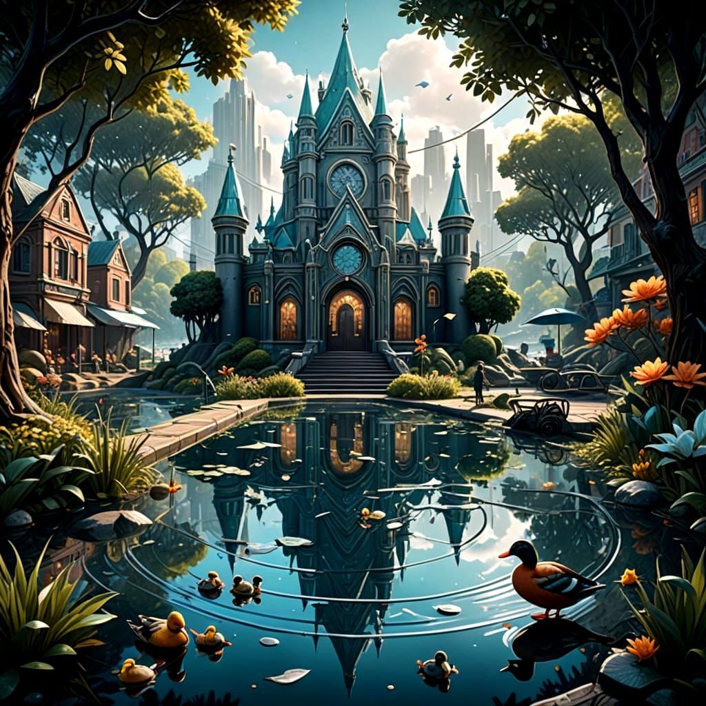 Miniature Kingdom Inside a Puddle, Digital Art