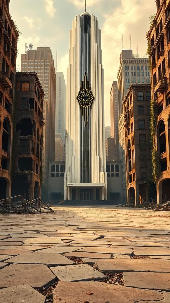 Art Deco Skyscraper Amidst City Ruins