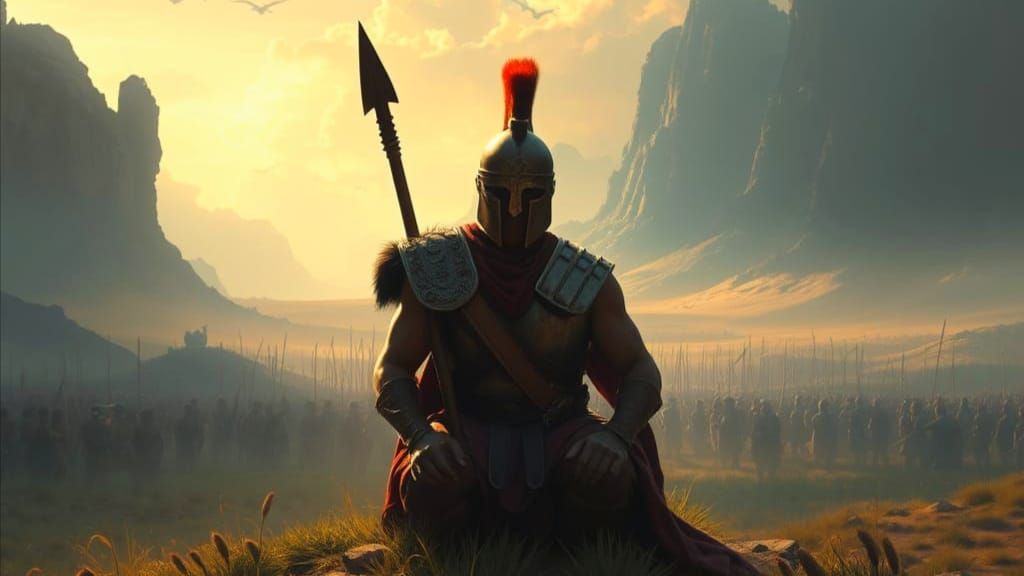 Spartan Warrior in Epic Fantasy Landscape