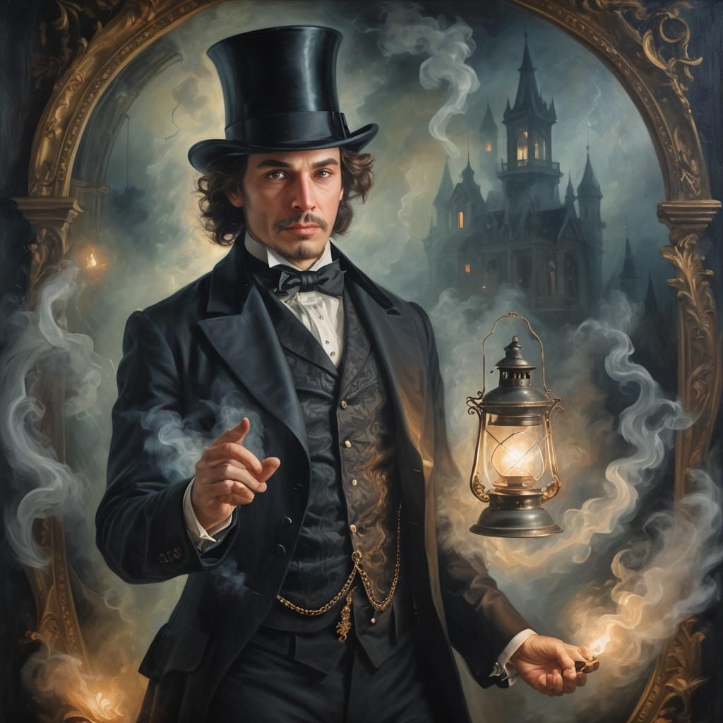 Baroque Portrait: Artist with Lantern in Ethereal Mist