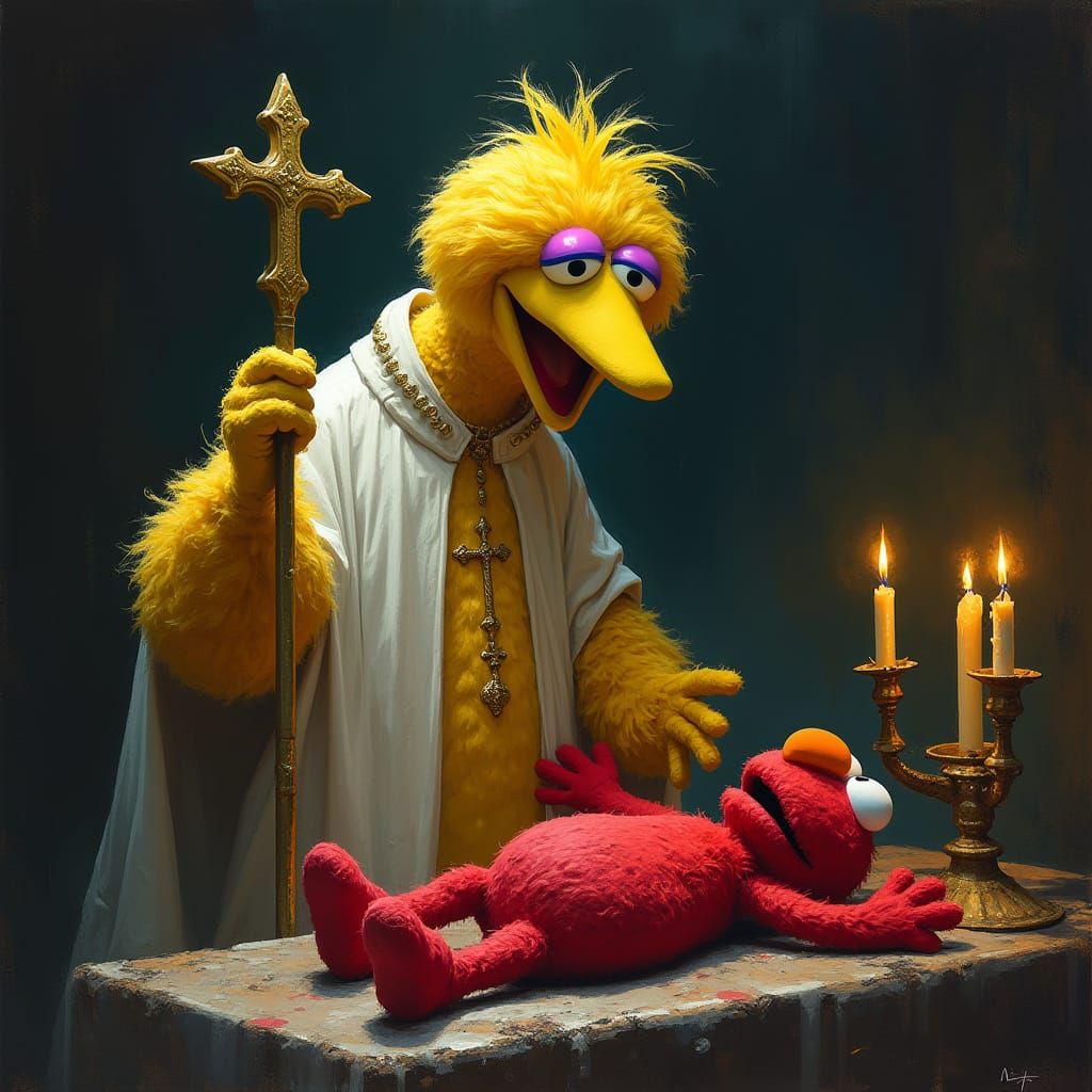 Big Bird Performs an Exorcism in Dark, Gothic Style