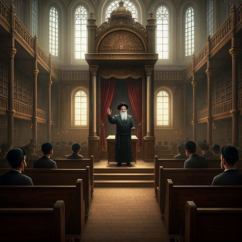 Dramatic bird's-eye view of a majestic ultra-Orthodox Jewish...