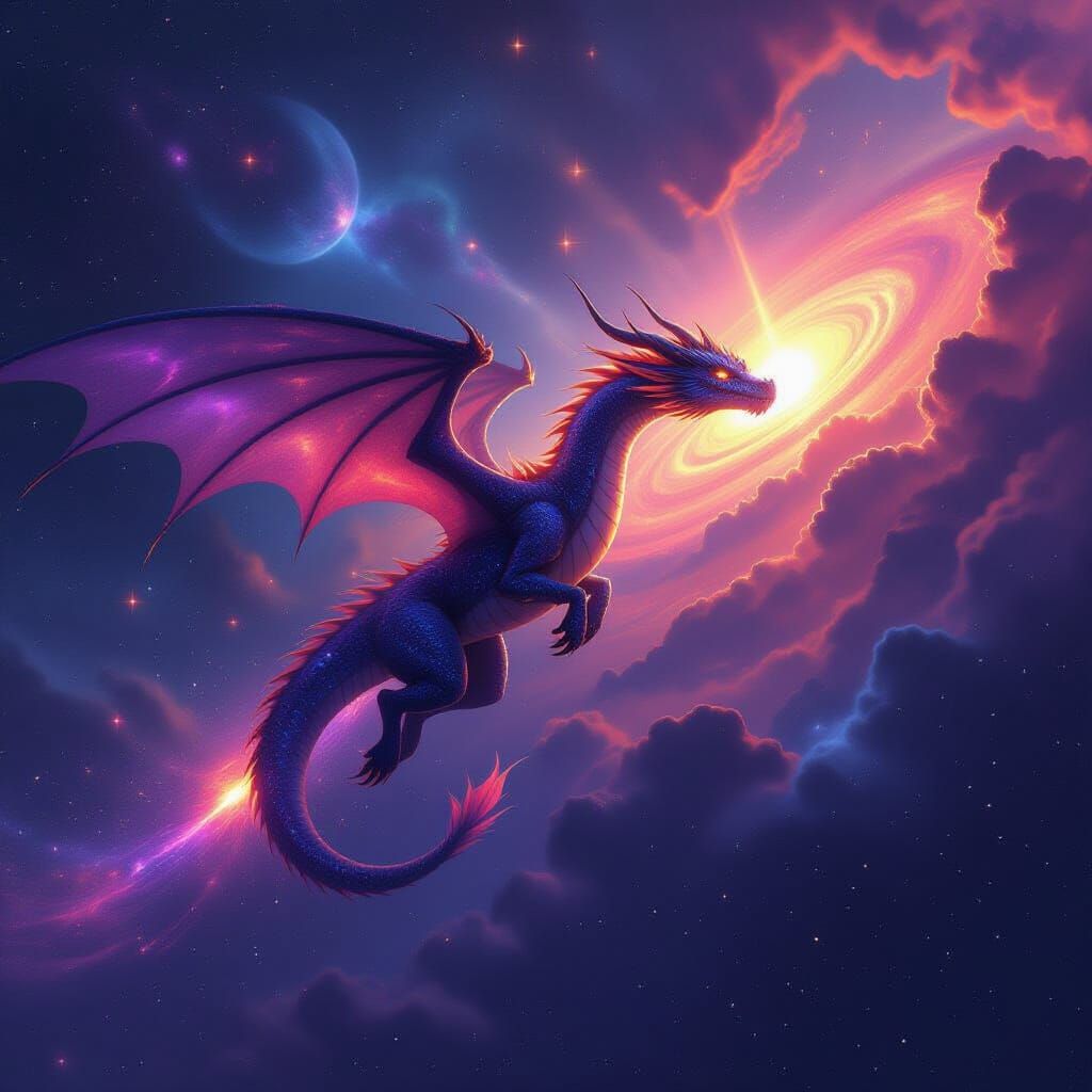 Majestic Galaxy Dragon Soars Through Cosmic Nebula