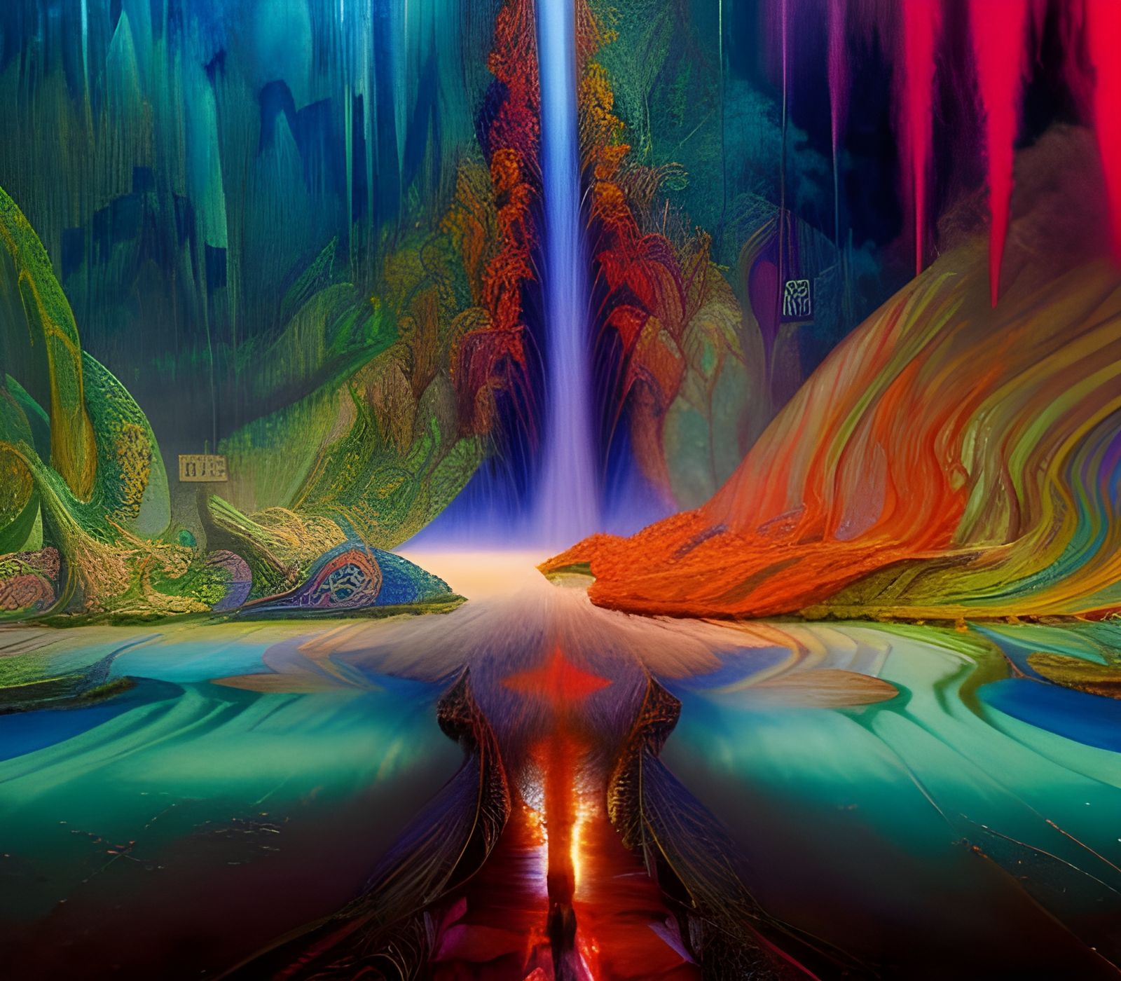 Psychedelic Rainbow Waterfall in Fantasy World