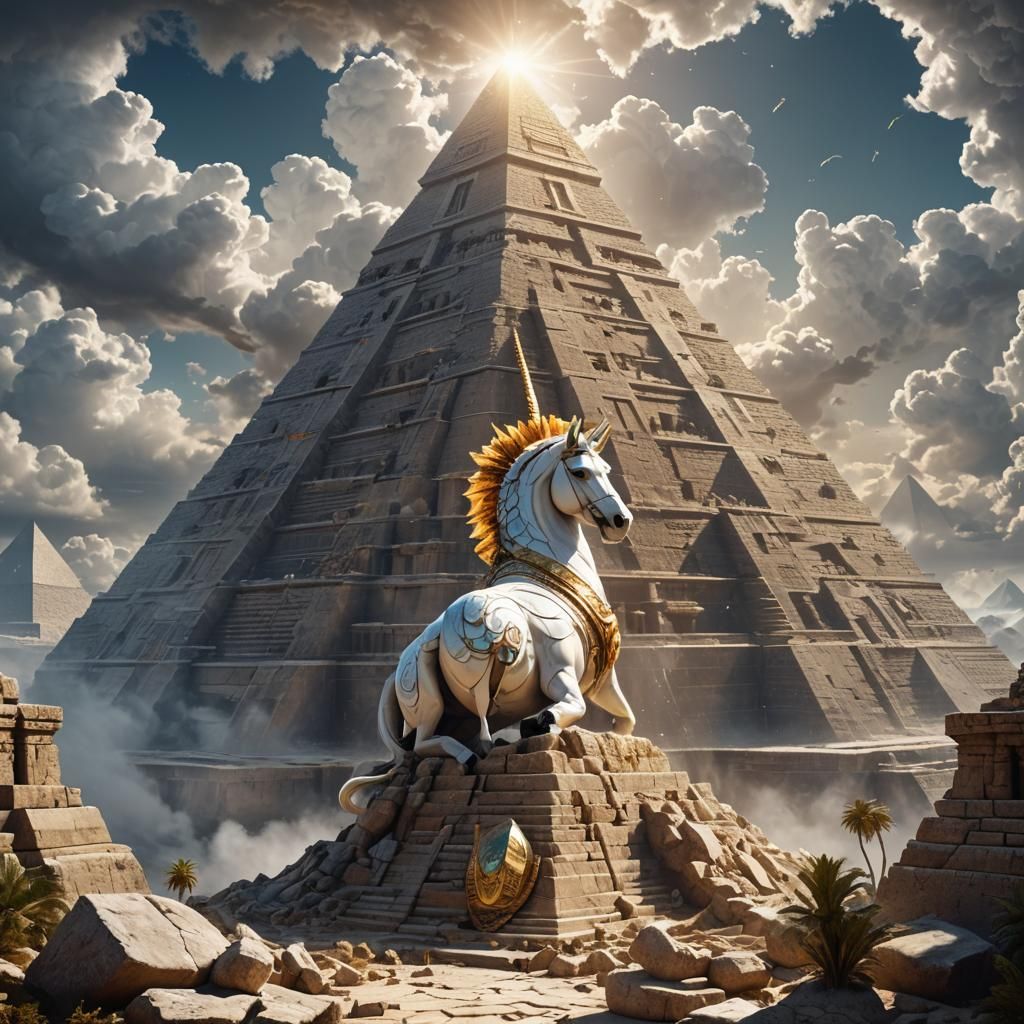 Unicorn Under Transparent Pyramid in Fantasy Art