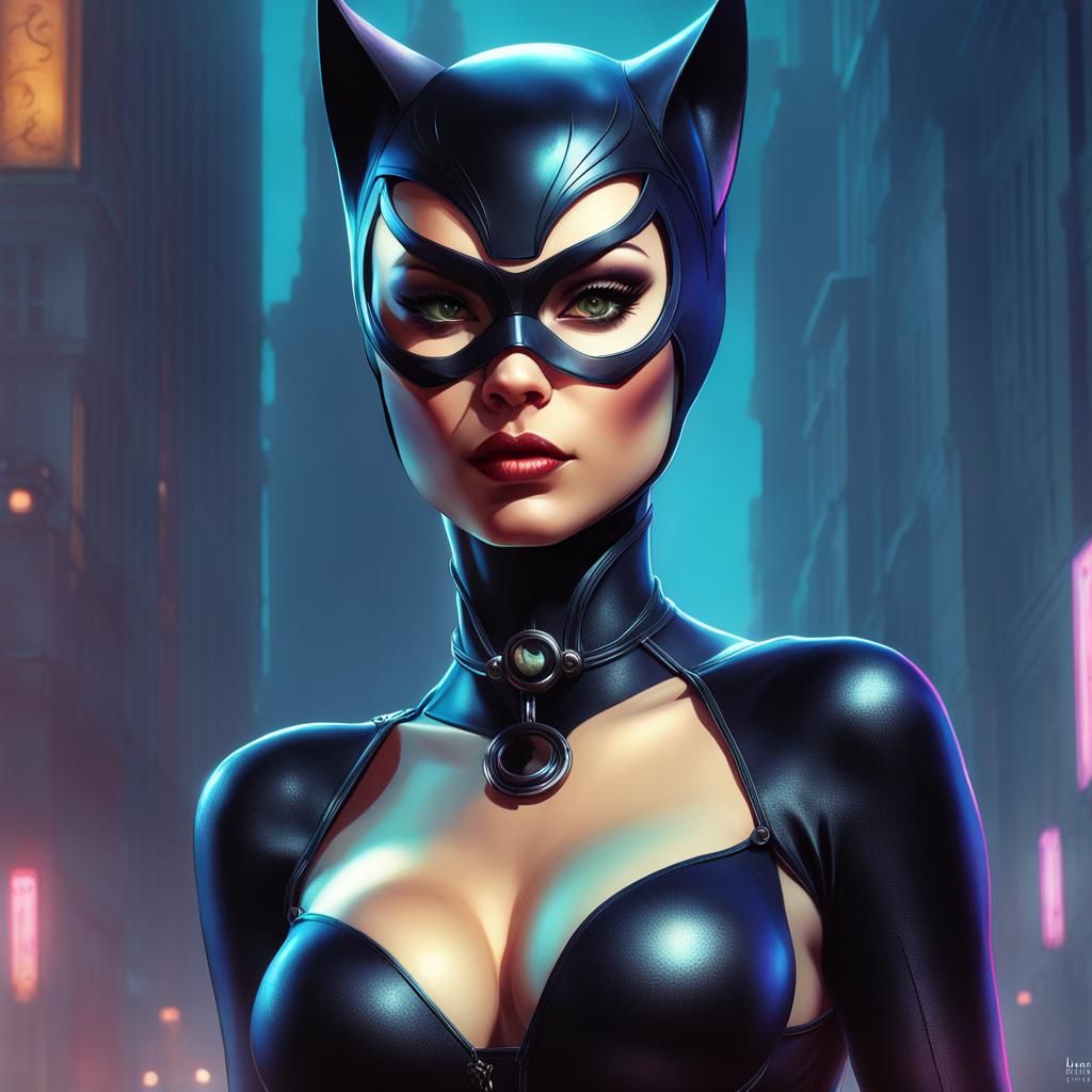 Stunning Catwoman Portrait in Digital Art Style