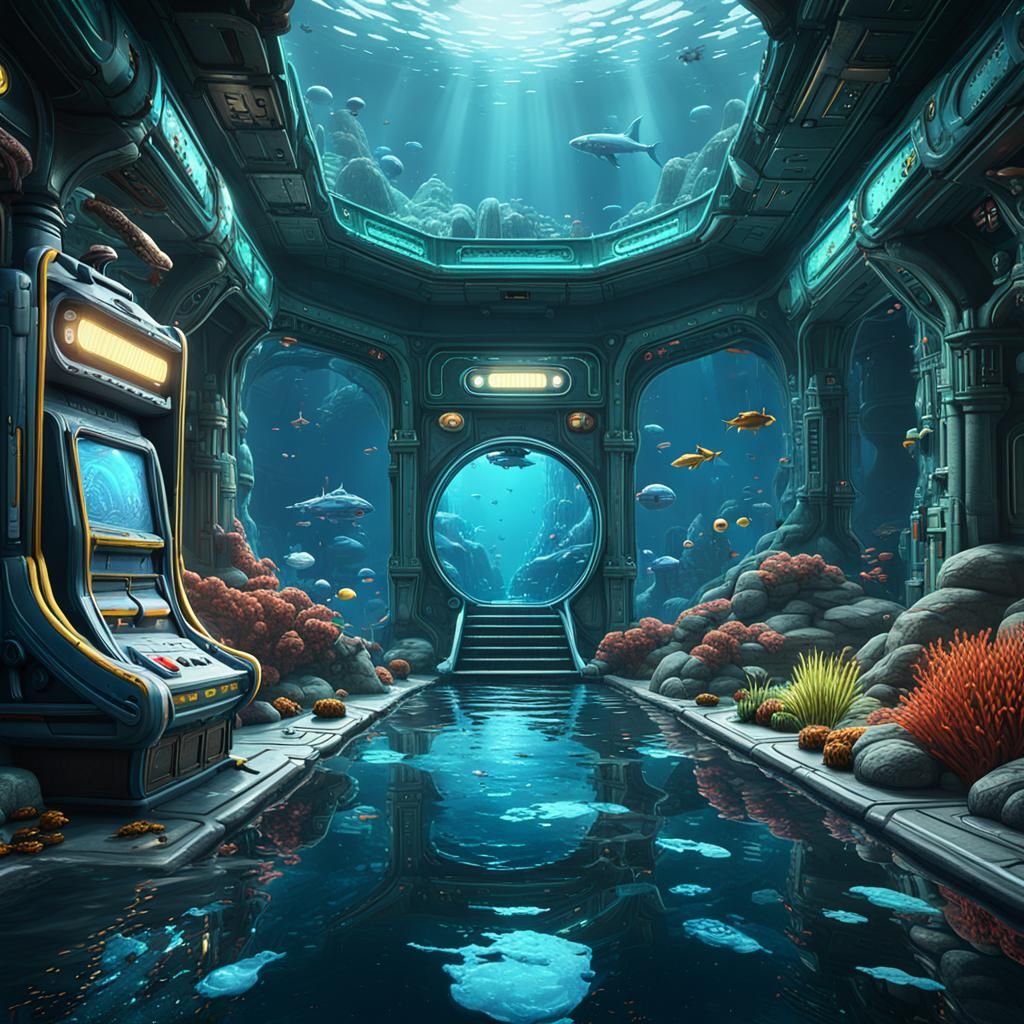 Subnautica Scene in Retro Arcade Style